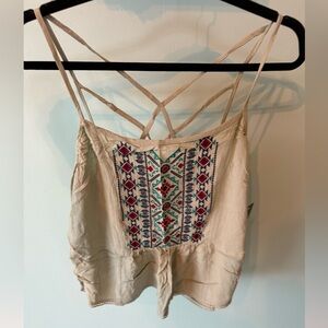 NWT Massini Embroidered Light Green Strappy Tank Top Flowy Size Small